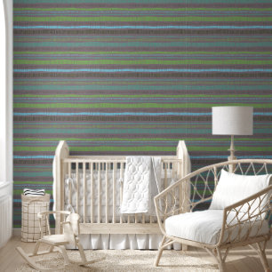 Bio grünes blaues, horizontales Boho Streifen Tapete