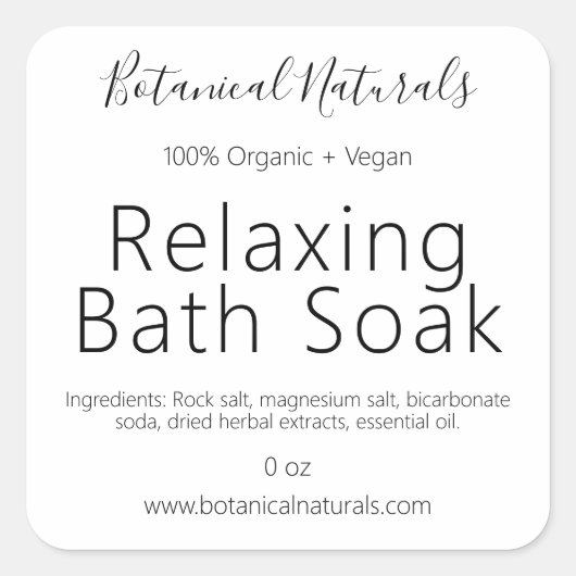 Bio, handgefertigte Bath Soak Labels Quadratischer Aufkleber (Vorderseite)