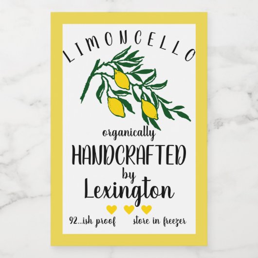 Bio hausgemachtes Limoncello | Lebensmitteletikett (Einzelnes Label)