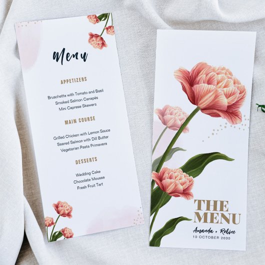 Bio Hochzeitsmenü mit gelben Blumen Menükarte