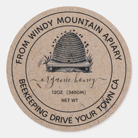 Bio Honey Kraft Paper Jar Labels | Bienenstock Runder Aufkleber (Vorderseite)