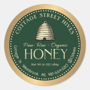 Bio Honey-Label mit goldenem Skep-Hive-Gold Runder Aufkleber