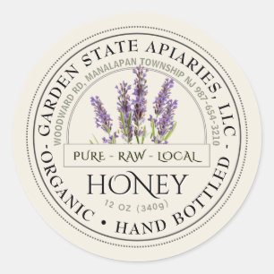 Bio Honiglabel mit Vintagem Lavendel auf Elfenbein Runder Aufkleber