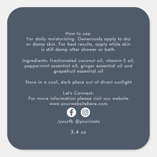 Bio Inhaltsstoffe von Beauty Product Blue Quadratischer Aufkleber (Vorderseite)