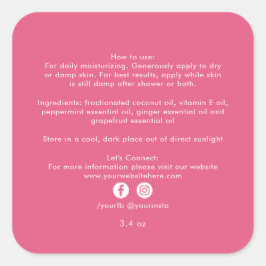 Bio Inhaltsstoffe von Beauty-Produkten für Unterne Quadratischer Aufkleber