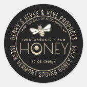Bio Jahr und Jahreszeit Honig mit Biene frisch Runder Aufkleber (Vorderseite)