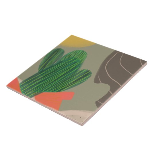 Bio Kaktus mit digitaler Wasserfarbe in der Wüste Fliese (Seite)