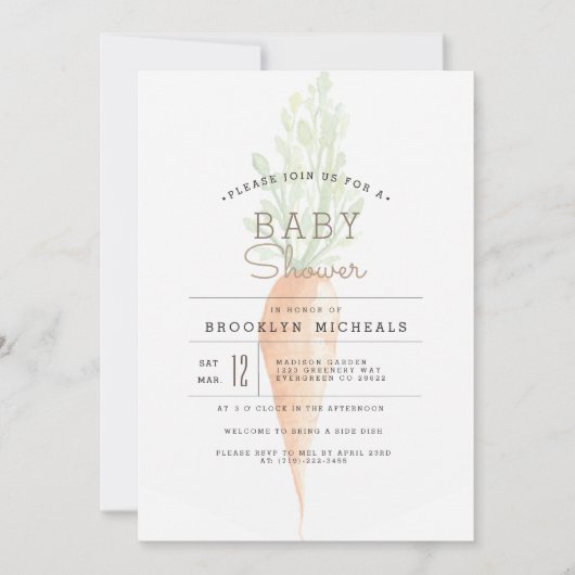 Bio Karotte | Veggie | Wasserfarben-Babydusche Einladung (Vorderseite)