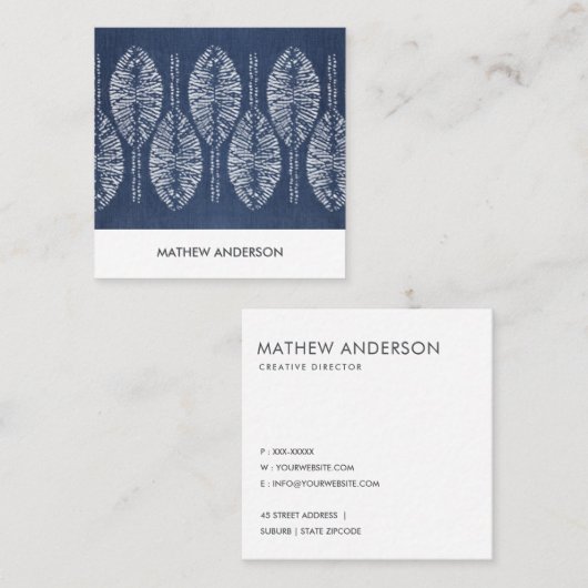 BIO LEAF-PATTERN INDIGO BLUE GEFÄRBTE KRAWATTE BAT QUADRATISCHE VISITENKARTE (Vorne/Hinten)