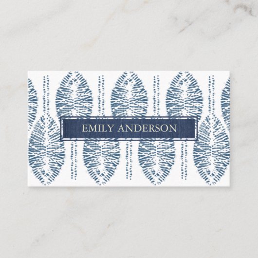 BIO LEAF-PATTERN INDIGO BLUE GEFÄRBTE KRAWATTE BAT VISITENKARTE (Vorderseite)