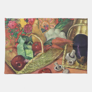 Bio-Lebensmittel, Garten Gemüse, blühende Blumen Geschirrtuch