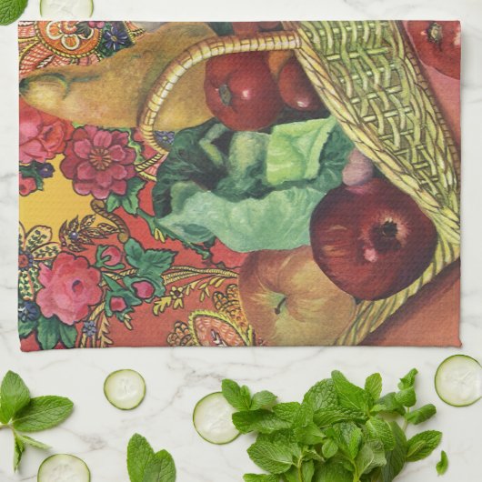 Bio Lebensmittel, Gartengemüse, blühende Blume Geschirrtuch (Gefaltet)