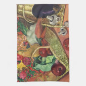 Bio Lebensmittel, Gartengemüse, blühende Blume Geschirrtuch (Vertikal)