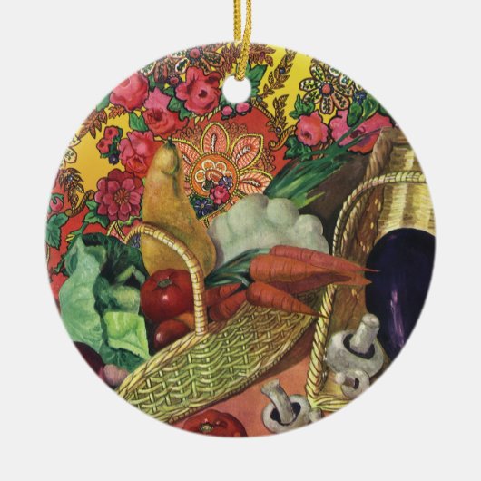 Bio Lebensmittel, Gartengemüse, blühende Blume Keramikornament (Vorne)
