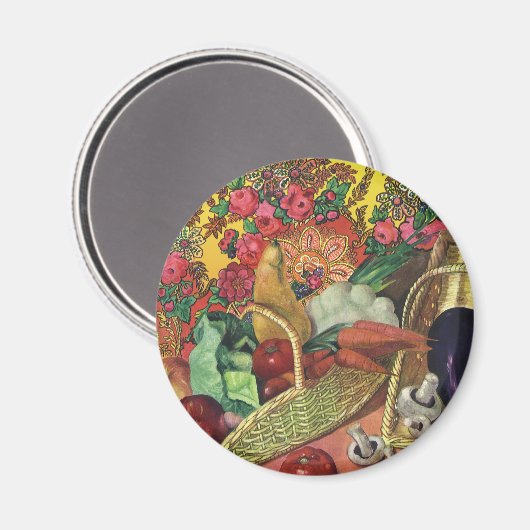 Bio Lebensmittel, Gartengemüse, blühende Blume Magnet (Vorderseite/Rückseite)