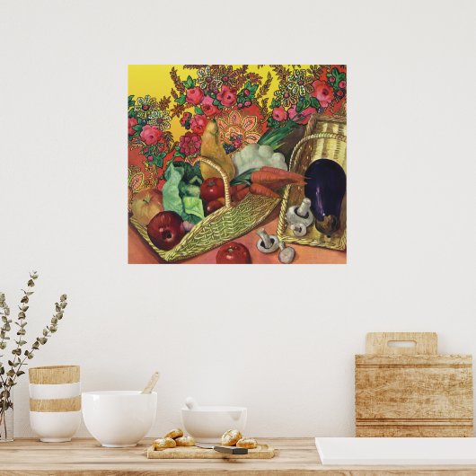 Bio Lebensmittel, Gartengemüse, blühende Blume Poster (Küche)