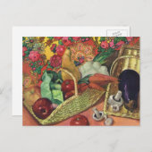 Bio Lebensmittel, Gartengemüse, blühende Blume Postkarte (Vorne/Hinten)