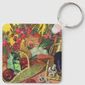 Bio Lebensmittel, Gartengemüse, blühende Blume Schlüsselanhänger (Rückseite)