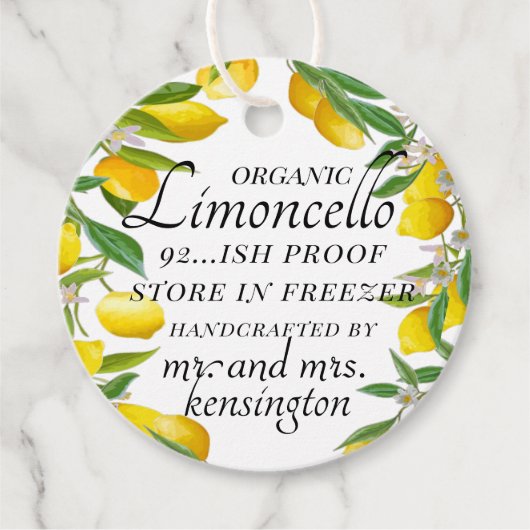 Bio Limoncello Wedding Guest Bottle Geschenkanhänger (Vorderseite)