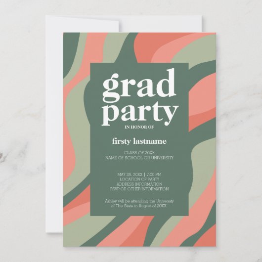 Bio Lines Olive Mandarine Graduation Party Einladung (Vorderseite)