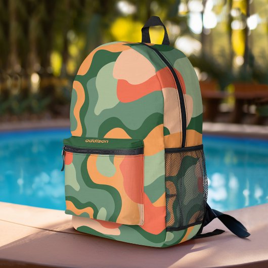 Bio Linie Abstrakt Art - Jade und Mandarine Bedruckter Rucksack