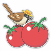 Bio Lover Sparrow Eating Red Tomato Aufkleber (Vorderseite)