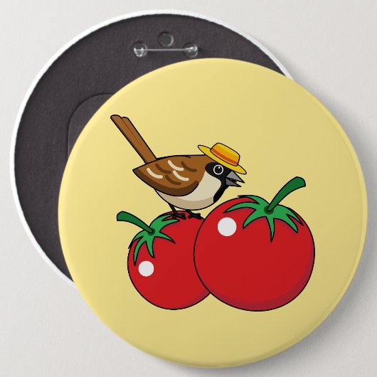 Bio Lover Sparrow Eating Red Tomato Button (Vorne & Hinten)