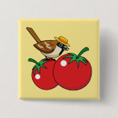 Bio Lover Sparrow Eating Red Tomato Button (Vorderseite)