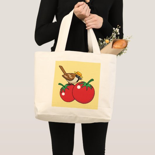 Bio Lover Sparrow Eating Red Tomato Jumbo Stoffbeutel (Vorderseite (Produkt))