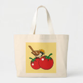 Bio Lover Sparrow Eating Red Tomato Jumbo Stoffbeutel (Vorne)