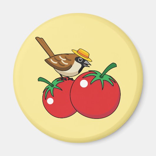 Bio Lover Sparrow Eating Red Tomato Magnet (Vorne)
