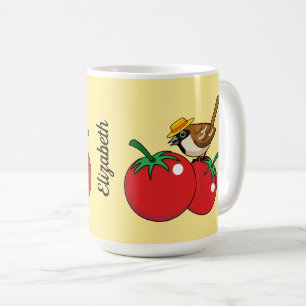 Bio Lover Sparrow Eating Red Tomato   Name hinzufü Kaffeetasse