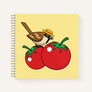 Bio Lover Sparrow Eating Red Tomato Notizblock