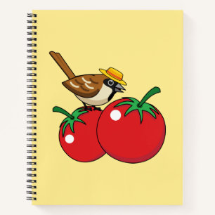 Bio Lover Sparrow Eating Red Tomato Notizblock
