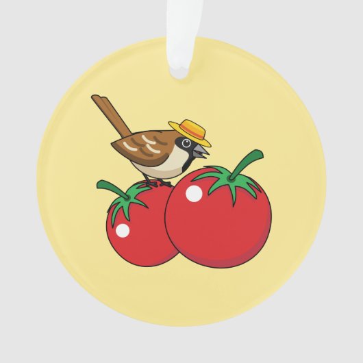 Bio Lover Sparrow Eating Red Tomato Ornament (Vorderseite)