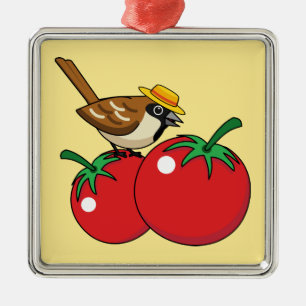 Bio Lover Sparrow Eating Red Tomato Ornament Aus Metall