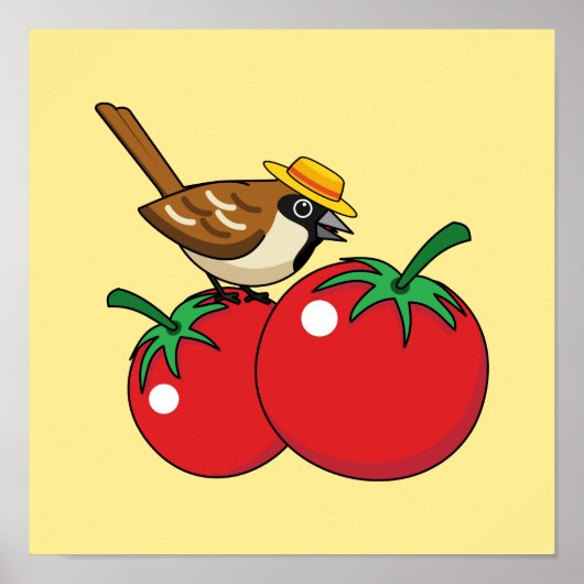 Bio Lover Sparrow Eating Red Tomato Poster (Vorne)