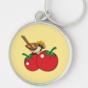 Bio Lover Sparrow Eating Red Tomato Schlüsselanhänger