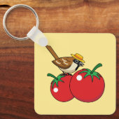 Bio Lover Sparrow Eating Red Tomato Schlüsselanhänger (Vorderseite)