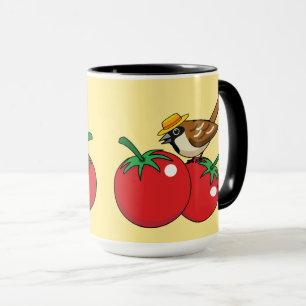 Bio Lover Sparrow Eating Red Tomato Tasse
