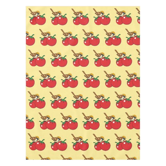 Bio Lover Sparrow Eating Red Tomato Tischdecke (Vorderseite)