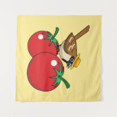 Bio Lover Sparrow Eating Red Tomato Wandteppich (Vorderseite (Horizontal))