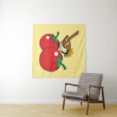Bio Lover Sparrow Eating Red Tomato Wandteppich (Beispiel (Horizontal))