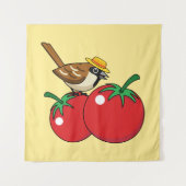 Bio Lover Sparrow Eating Red Tomato Wandteppich (Vorderseite)
