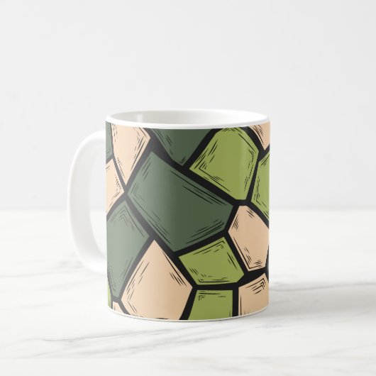 Bio Mosaikkunst in Schattierungen von Grün & Beige Kaffeetasse (Vorderseite Links)