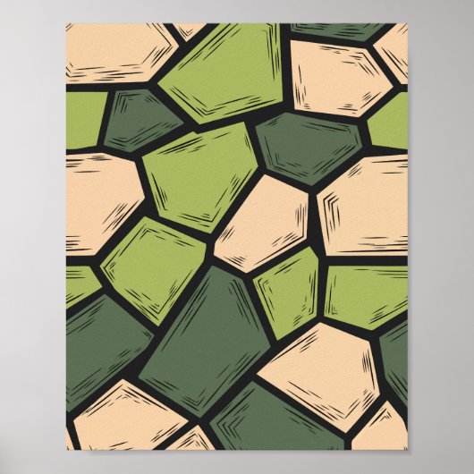 Bio Mosaikkunst in Schattierungen von Grün & Beige Poster (Vorne)