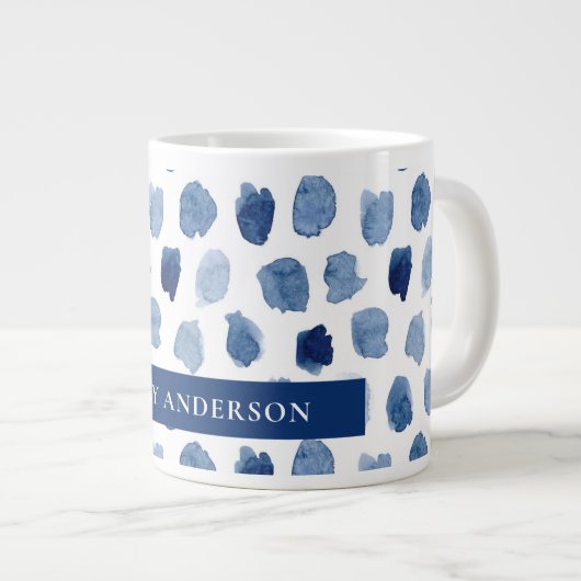 BIO NAVY BLUE INDIGO DOTS GEFÄRBTE KRAWATTE PATTER Jumbo-Tasse (Vorderseite Rechts)