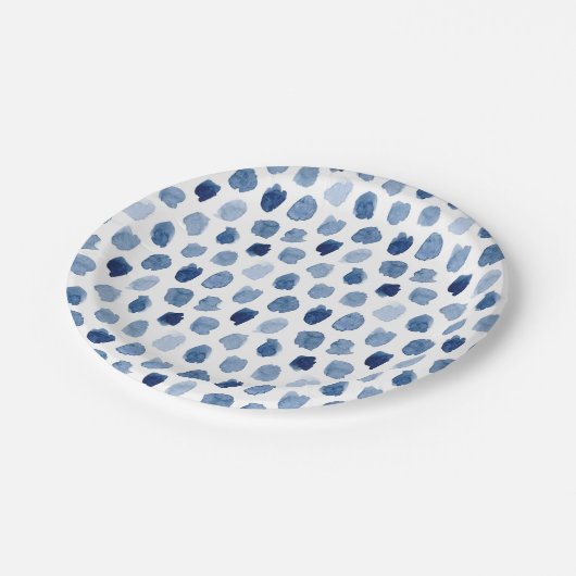 BIO NAVY BLUE INDIGO DOTS GEFÄRBTE KRAWATTE PATTER PAPPTELLER (Schrägansicht)