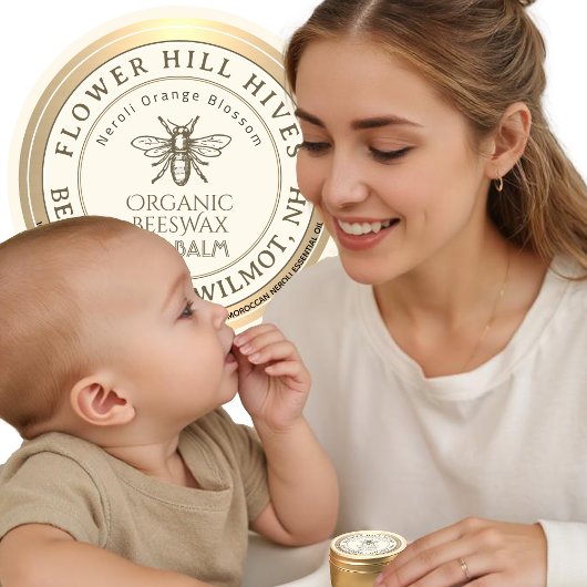 Bio Orange Blossom Bienenwachs Lip Balm mit Biene Runder Aufkleber