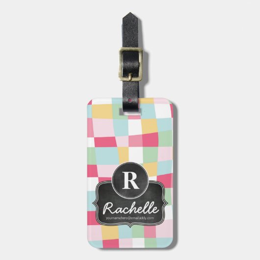 Bio PastellMod-Girly Tafel-Monogramm Gepäckanhänger (Vorderseite vertikal)